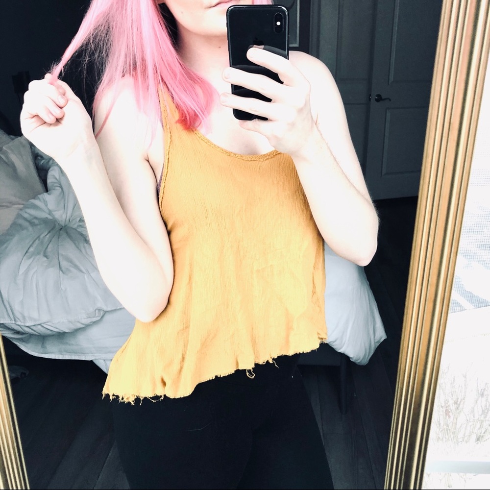 F21 Mustard Hi-Low Fringed Swing Tank